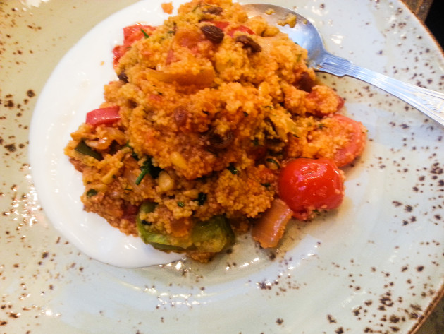 Couscous, Piquillo Pepper with Crab and Pickled Kohl-rabi, Cava Bodega - Galway Ireland