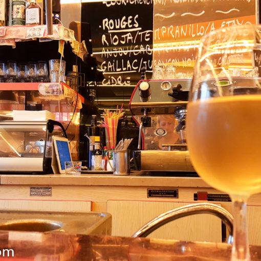 Inside Aux Deux Amis Oberkampf wine bar Paris