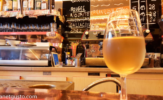 Inside Aux Deux Amis Oberkampf wine bar Paris