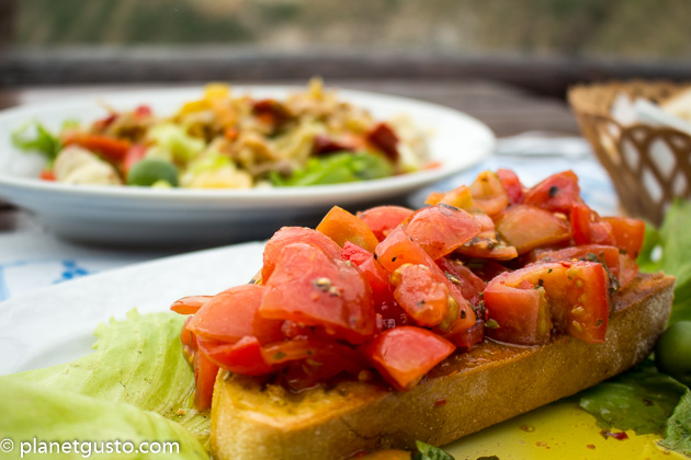Tomato Bruschetta Punta Chiarito Ischia, Italy